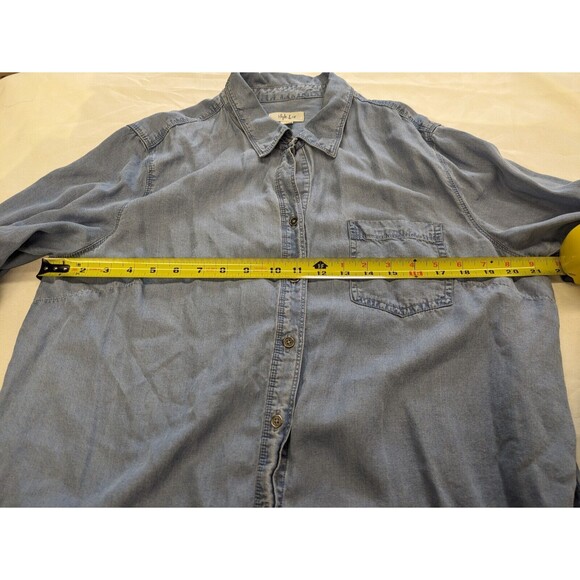Style & Co Women's Lyocell Chambray Button Up Shirt Blue Roll Tab Sleeve Large - Picture 8 of 9